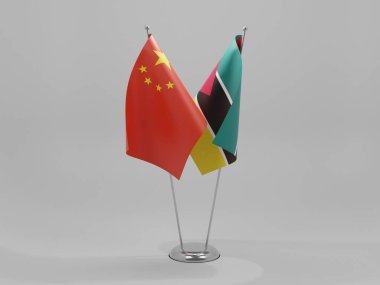 Mozambik - Çin İşbirliği Bayrakları, Beyaz Arkaplan - 3D Render
