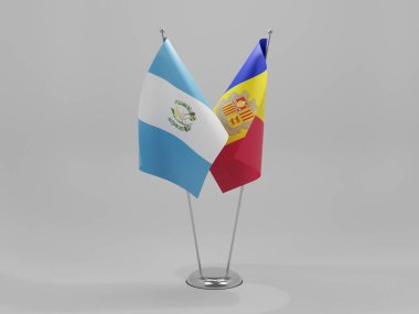 Andorra - Guatemala İşbirliği Bayrakları, Beyaz Arkaplan - 3D Render