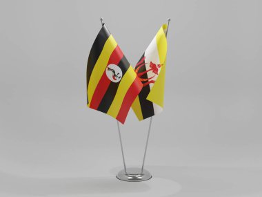 Brunei - Uganda İşbirliği Bayrakları, Beyaz Arkaplan - 3D Render