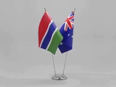 Avusturalya - Gambiya İşbirliği Bayrakları, Beyaz Arkaplan - 3D Render