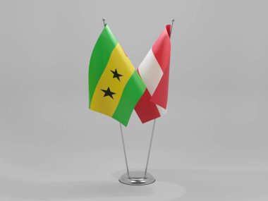 Avusturya - Sao Tome ve Principe İşbirliği Bayrakları, Beyaz Arkaplan - 3D Render