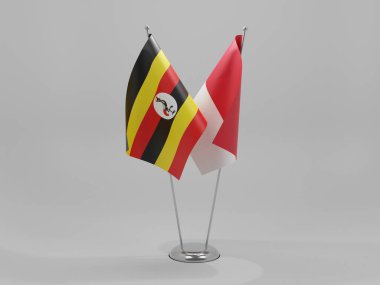 Monako - Uganda İşbirliği Bayrakları, Beyaz Arkaplan - 3D Render