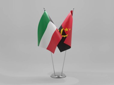 Angola - Kuveyt İşbirliği Bayrakları, Beyaz Arkaplan - 3D Render