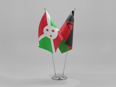Malawi - Burundi İşbirliği Bayrakları, Beyaz Arkaplan - 3D Render