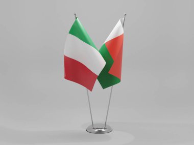 Madagaskar - İtalya İşbirliği Bayrakları, Beyaz Arkaplan - 3D Render