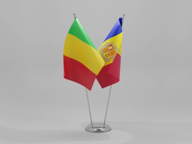 Andorra - Mali İşbirliği Bayrakları, Beyaz Arkaplan - 3D Render