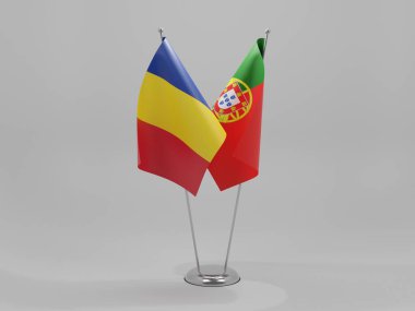 Portekiz - Romanya İşbirliği Bayrakları, Beyaz Arkaplan - 3D Hazırlama