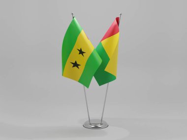 Gine Bissau - Sao Tome ve Principe İşbirliği Bayrakları, Beyaz Arkaplan - 3D Render