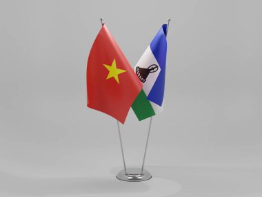Lesotho - Vietnam İşbirliği Bayrakları, Beyaz Arkaplan - 3D Render