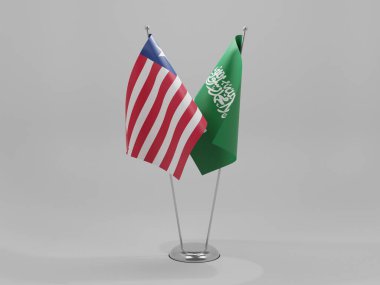 Suudi Arabistan - Liberya İşbirliği Bayrakları, Beyaz Arkaplan - 3D Render