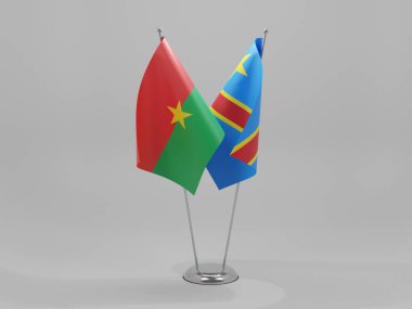 Kongo Demokratik Cumhuriyeti - Burkina Faso İşbirliği Bayrakları, Beyaz Arkaplan - 3D Render