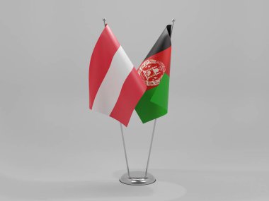 Afganistan - Avusturya İşbirliği Bayrakları, Beyaz Arkaplan - 3D Yapılandırma