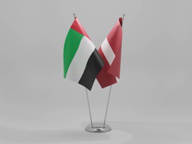 Letonya - Birleşik Arap Emirlikleri İşbirliği Bayrakları, Beyaz Arkaplan - 3D Render