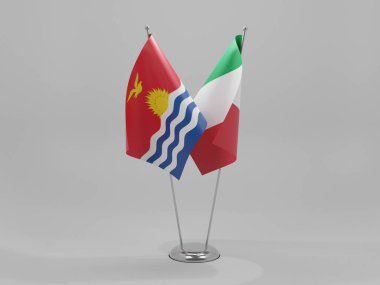 İtalya - Kiribati İşbirliği Bayrakları, Beyaz Arkaplan - 3D Render