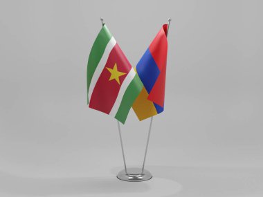 Ermenistan - Surinam İşbirliği Bayrakları, Beyaz Arkaplan - 3D Render