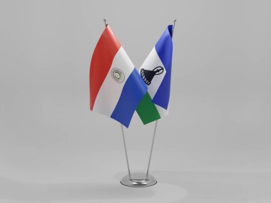Lesotho - Paraguay İşbirliği Bayrakları, Beyaz Arkaplan - 3D Render