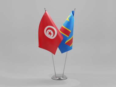 Kongo Demokratik Cumhuriyeti - Tunus İşbirliği Bayrakları, Beyaz Arkaplan - 3D Render