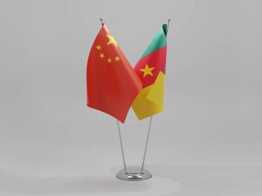 Kamerun - Çin İşbirliği Bayrakları, Beyaz Arkaplan - 3D Yapılandırma