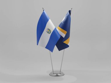 Marshall Adaları - El Salvador İşbirliği Bayrakları, Beyaz Arkaplan - 3D Render