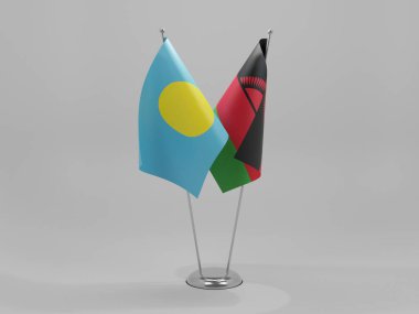 Malawi - Palau İşbirliği Bayrakları, Beyaz Arkaplan - 3D Render