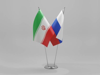 Rusya - İran İşbirliği Bayrakları, Beyaz Arkaplan - 3D Hazırlama