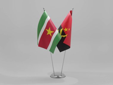 Angola - Surinam İşbirliği Bayrakları, Beyaz Arkaplan - 3D Render
