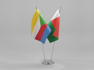 Madagaskar - Komoros İşbirliği Bayrakları, Beyaz Arkaplan - 3D Render