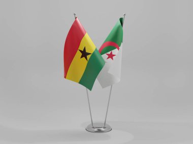 Cezayir - Gana İşbirliği Bayrakları, Beyaz Arkaplan - 3D Render