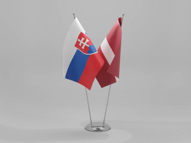 Letonya - Slovakya İşbirliği Bayrakları, Beyaz Arkaplan - 3B Render