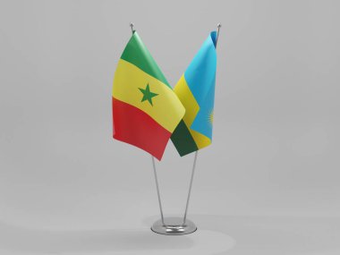 Ruanda - Senegal İşbirliği Bayrakları, Beyaz Arkaplan - 3D Render