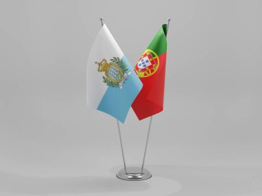 Portekiz - San Marino İşbirliği Bayrakları, Beyaz Arkaplan - 3D Render