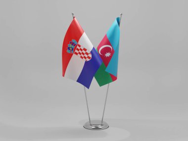 Azerbaycan - Hırvatistan İşbirliği Bayrakları, Beyaz Arkaplan - 3D Hazırlama
