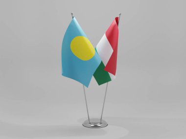 Macaristan - Palau İşbirliği Bayrakları, Beyaz Arkaplan - 3D Render