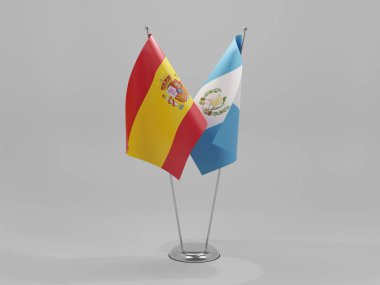 Guatemala - İspanya İşbirliği Bayrakları, Beyaz Arkaplan - 3D Render