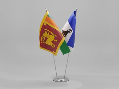 Lesotho - Sri Lanka İşbirliği Bayrakları, Beyaz Arkaplan - 3D Render