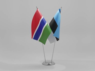 Estonya - Gambiya İşbirliği Bayrakları, Beyaz Arkaplan - 3D Render