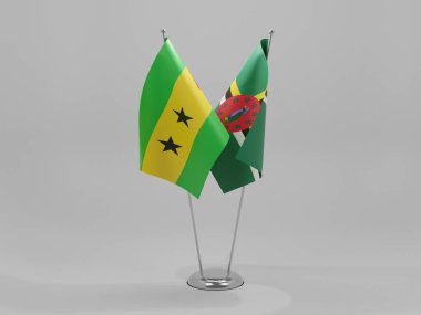 Dominica - Sao Tome ve Principe İşbirliği Bayrakları, Beyaz Arkaplan - 3D