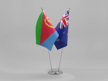 Yeni Zelanda - Eritre İşbirliği Bayrakları, Beyaz Arkaplan - 3D Render