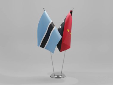 Papua Yeni Gine - Botswana İşbirliği Bayrakları, Beyaz Arkaplan - 3D Render