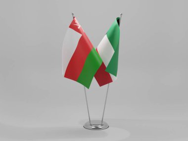 Kuveyt - Umman İşbirliği Bayrakları, Beyaz Arkaplan - 3D Render
