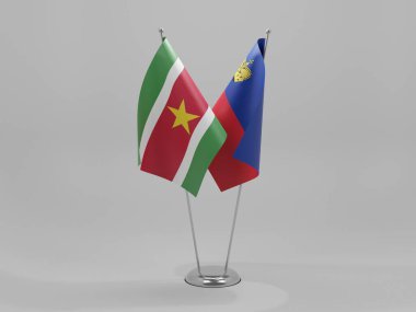 Lihtenştayn - Surinam İşbirliği Bayrakları, Beyaz Arkaplan - 3D Render