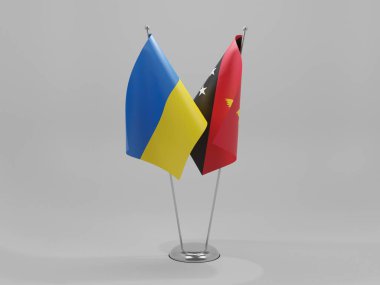 Papua Yeni Gine - Ukrayna İşbirliği Bayrakları, Beyaz Arkaplan - 3D Yapılandırma