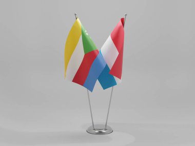 Lüksemburg - Komoros İşbirliği Bayrakları, Beyaz Arkaplan - 3D Render