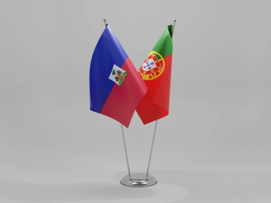 Portekiz - Haiti İşbirliği Bayrakları, Beyaz Arkaplan - 3D Render