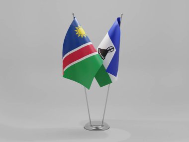Lesotho - Namibya İşbirliği Bayrakları, Beyaz Arkaplan - 3B Yapılandırma