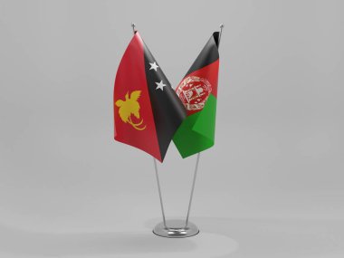 Afganistan - Papua Yeni Gine İşbirliği Bayrakları, Beyaz Arkaplan - 3D Render