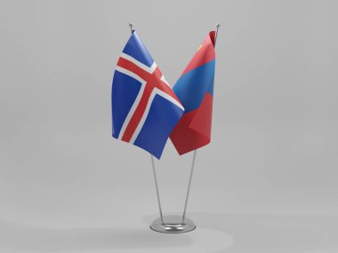 Moğolistan - İzlanda İşbirliği Bayrakları, Beyaz Arkaplan - 3B Yapılandırma