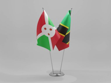 Saint Kitts ve Nevis - Burundi İşbirliği Bayrakları, Beyaz Arkaplan - 3D