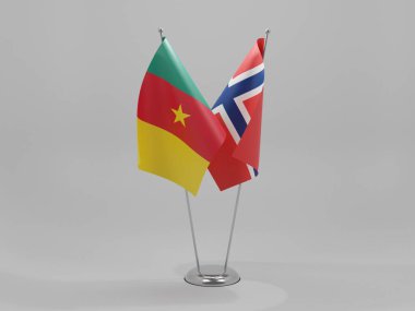 Norveç - Kamerun İşbirliği Bayrakları, Beyaz Arkaplan - 3D Render