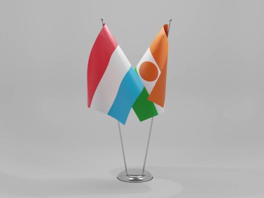 Nijer - Lüksemburg İşbirliği Bayrakları, Beyaz Arkaplan - 3D Render